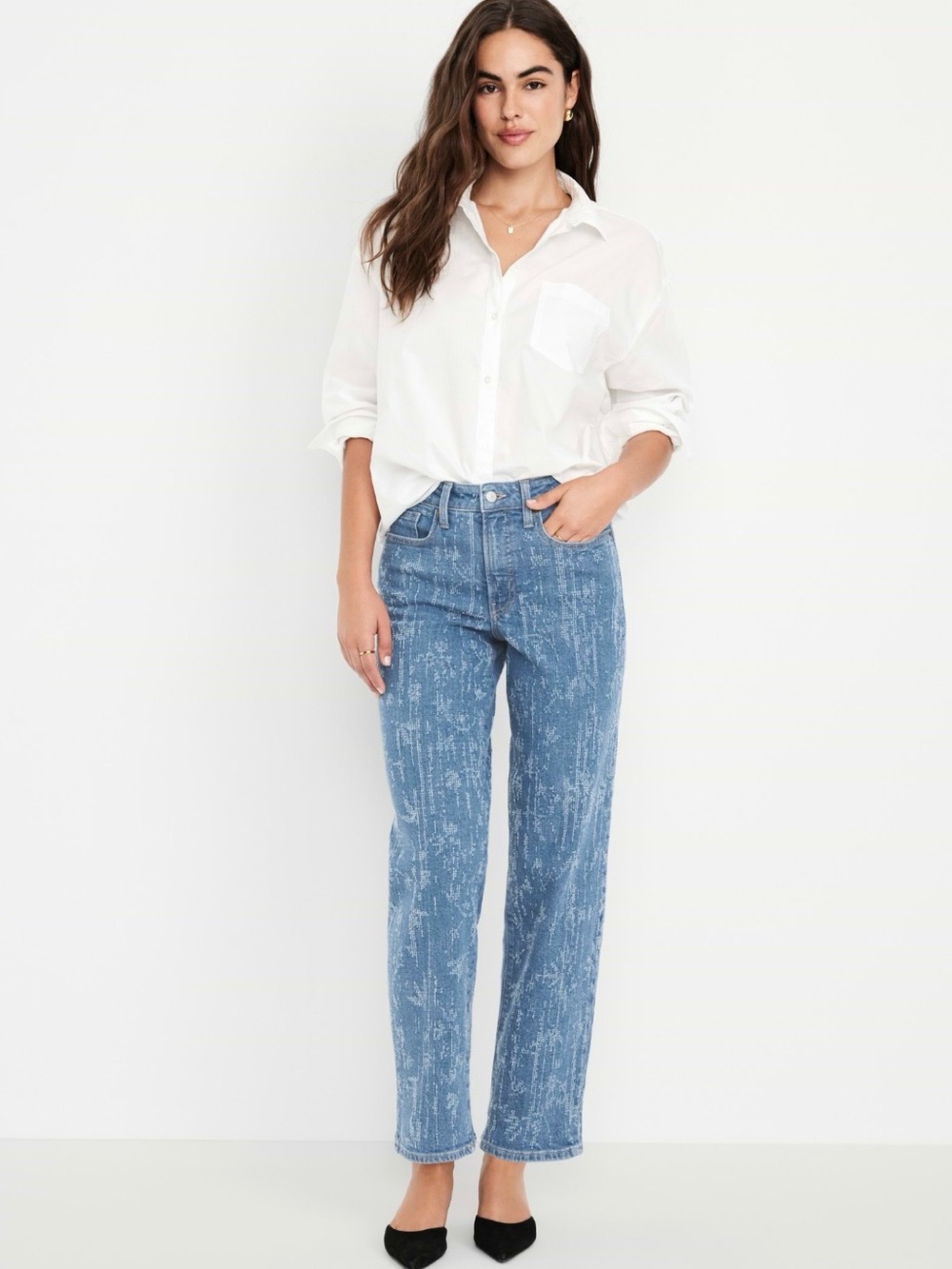 Old Navy High Waisted OG Loose Jeans Light Blue on web: The Matrix Texture. NWT